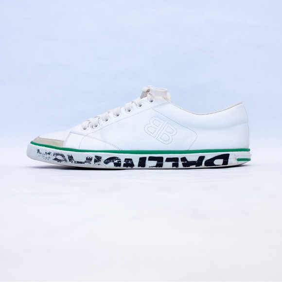 650$ BALENCIAGA - Match Tennis Distressed Leather Sneakers - Men - White Size 10 - Picture 5 of 16